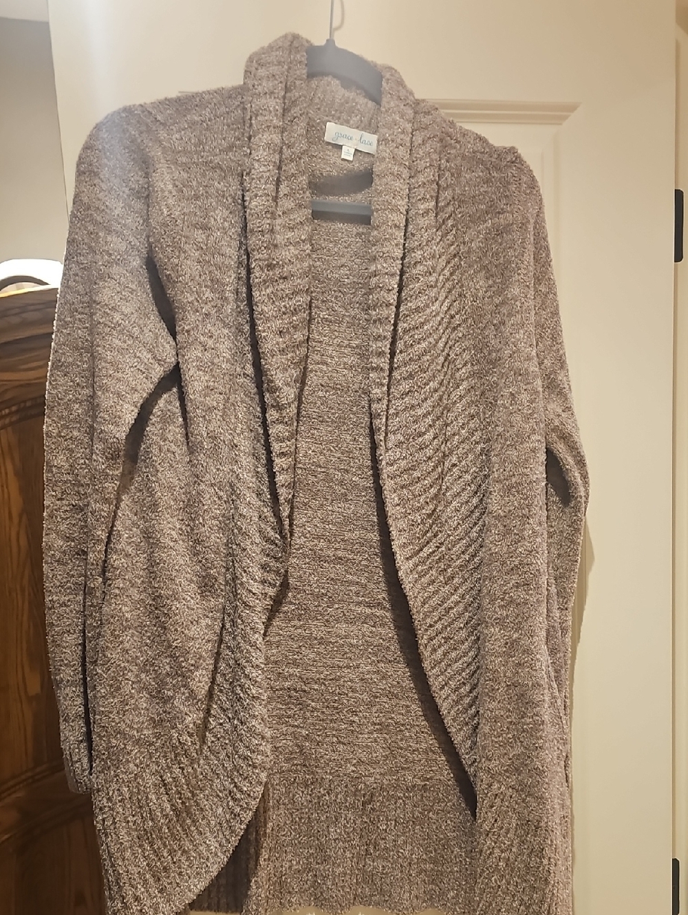 Grace & Lace Brown Chenille Open-Front Cardigan